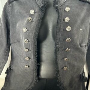 Elegant Black Frayed Military Blazer FREE PEOPLE